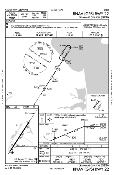 Delaware Coastal Georgetown, DE (KGED): RNAV (GPS) RWY 22 (IAP)